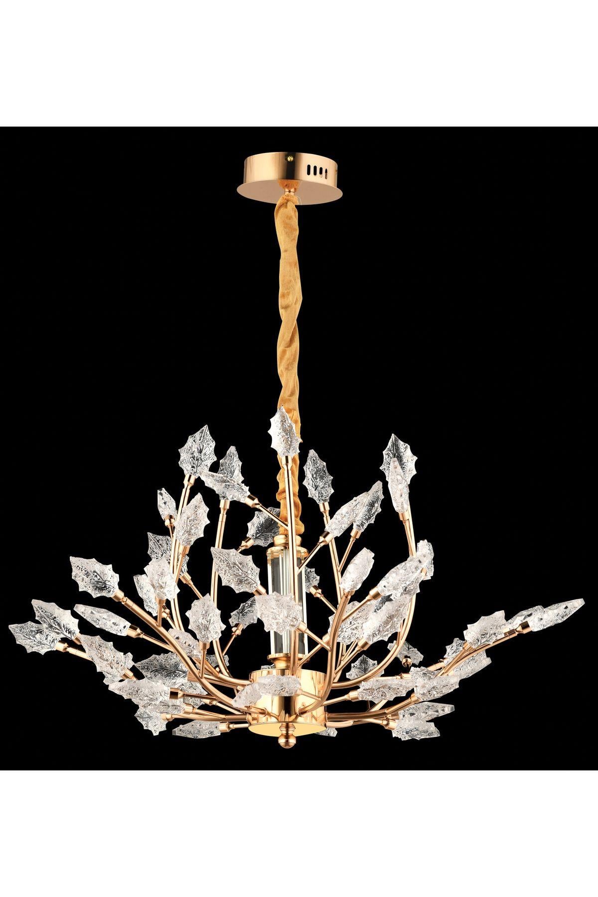 Modern Kristal Taşlı Arte Milano Led Avize Şık Görsellik Katar French Gold Gövde