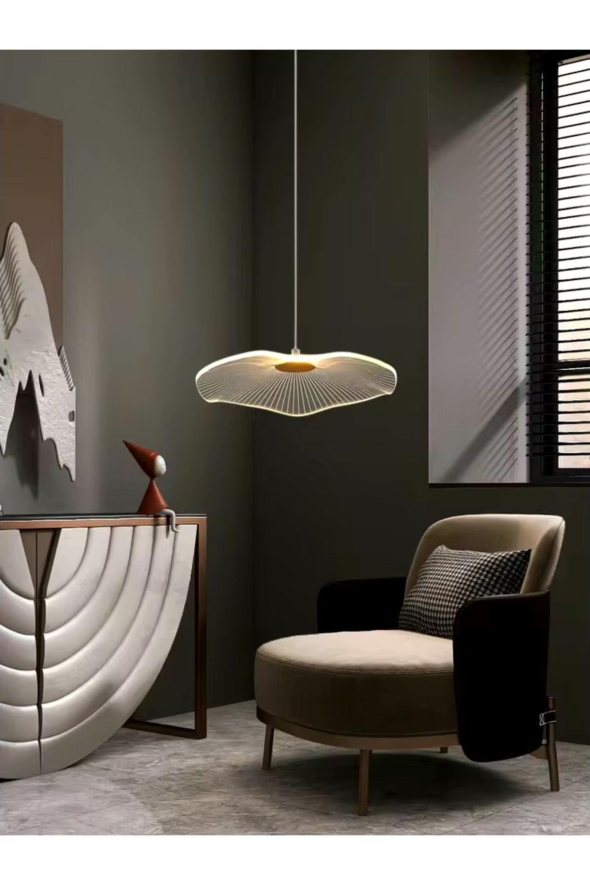 Modern Lotus Tekli Sarkıt Avize French Gold Sarı Power Led Avize Warm White