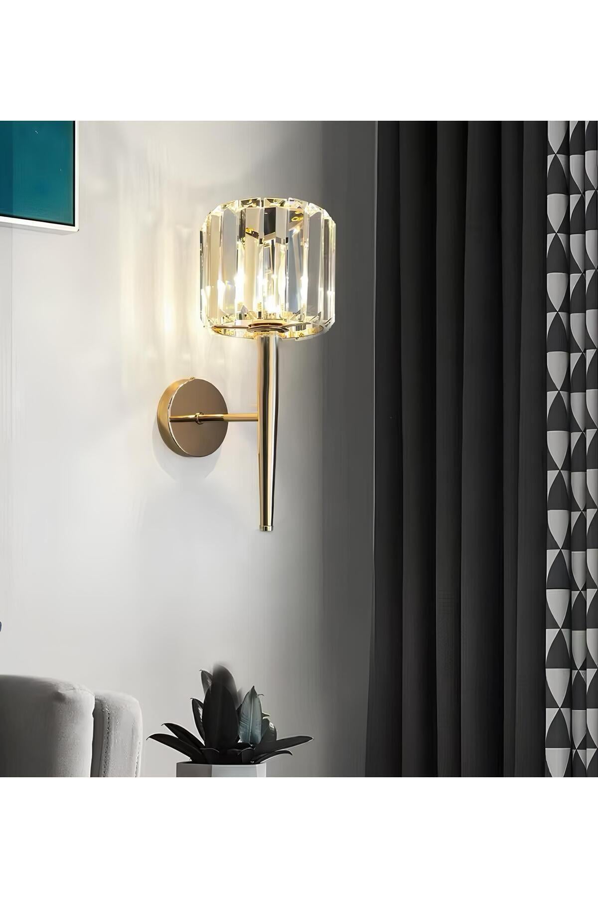 Modern Lüks Kristal Taşlı Aplik Elektrikle Çalışır Gold Sarı 1 Adet