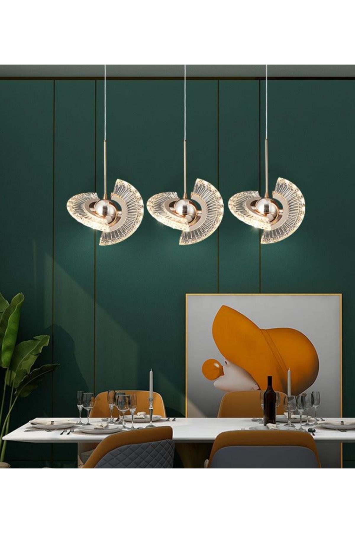 Modern Luxury Exclusive Crystal Üçlü Sıralı Led Avize Gold Sarı Ledli Avize