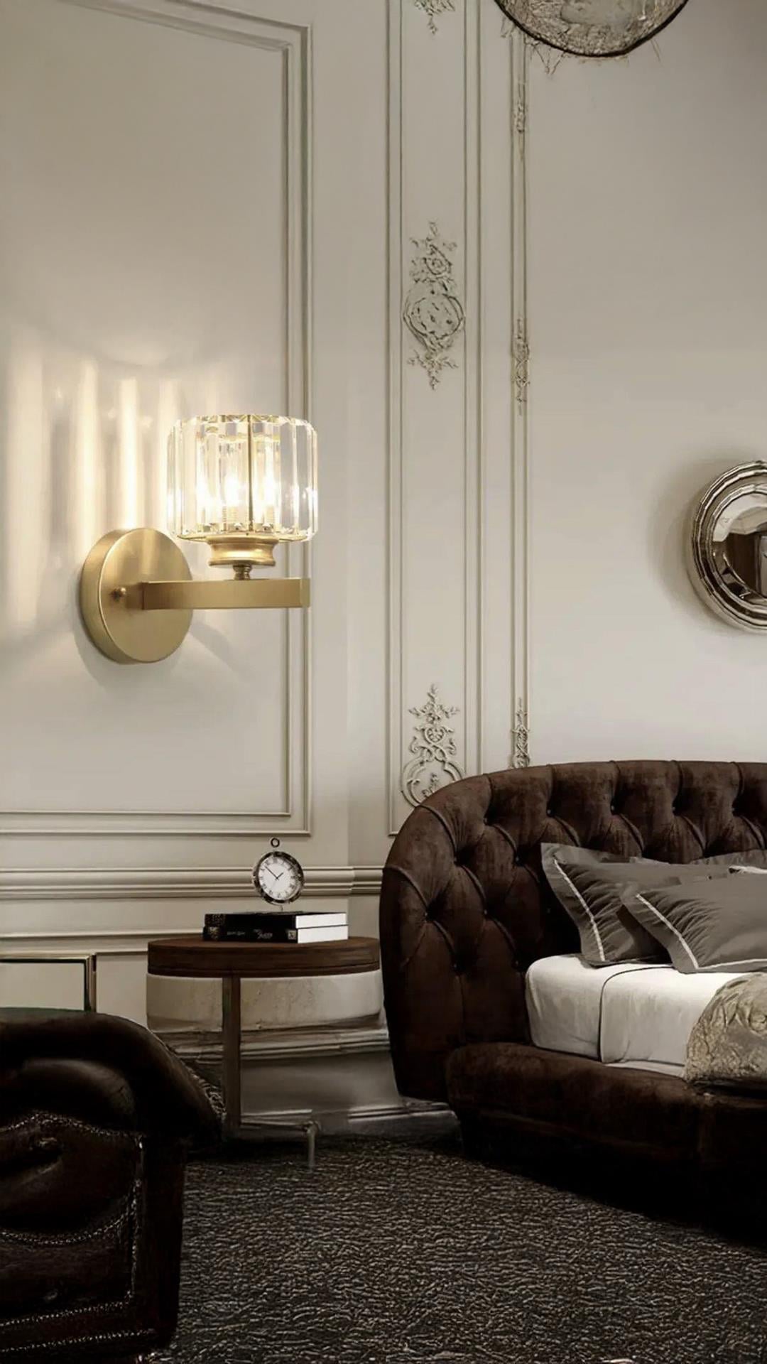 Modern Luxury Kristal Taşlı Pilli Aplik Eskitme Gold Sarı Tak Çalıştır Harika Görsel