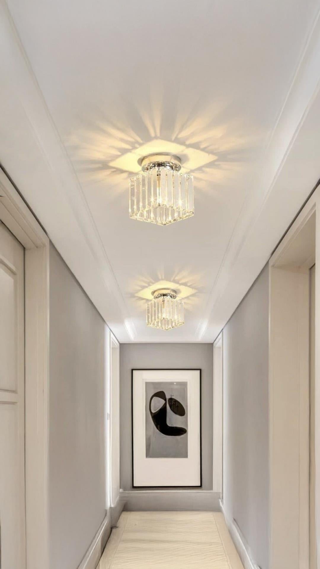 Modern Luxury Plafonyer Kristal Taşlı Avize Krom Hol Antre Avize