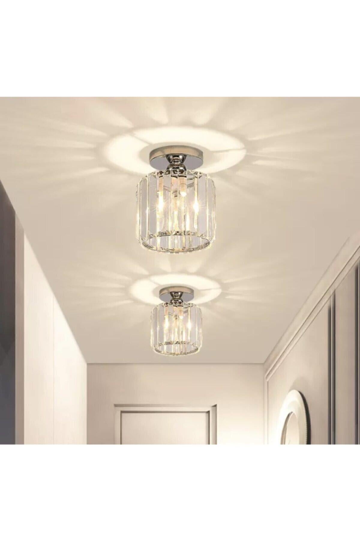 Modern Luxury Plafonyer Tavan Kristal Taşlı Avize Krom Hol Antre Avize Büyük Boy