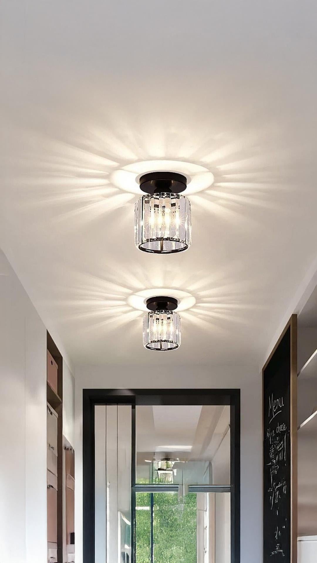 Modern Luxury Plafonyer Tavan Kristal Taşlı Avize Hol Antre Avize Siyah
