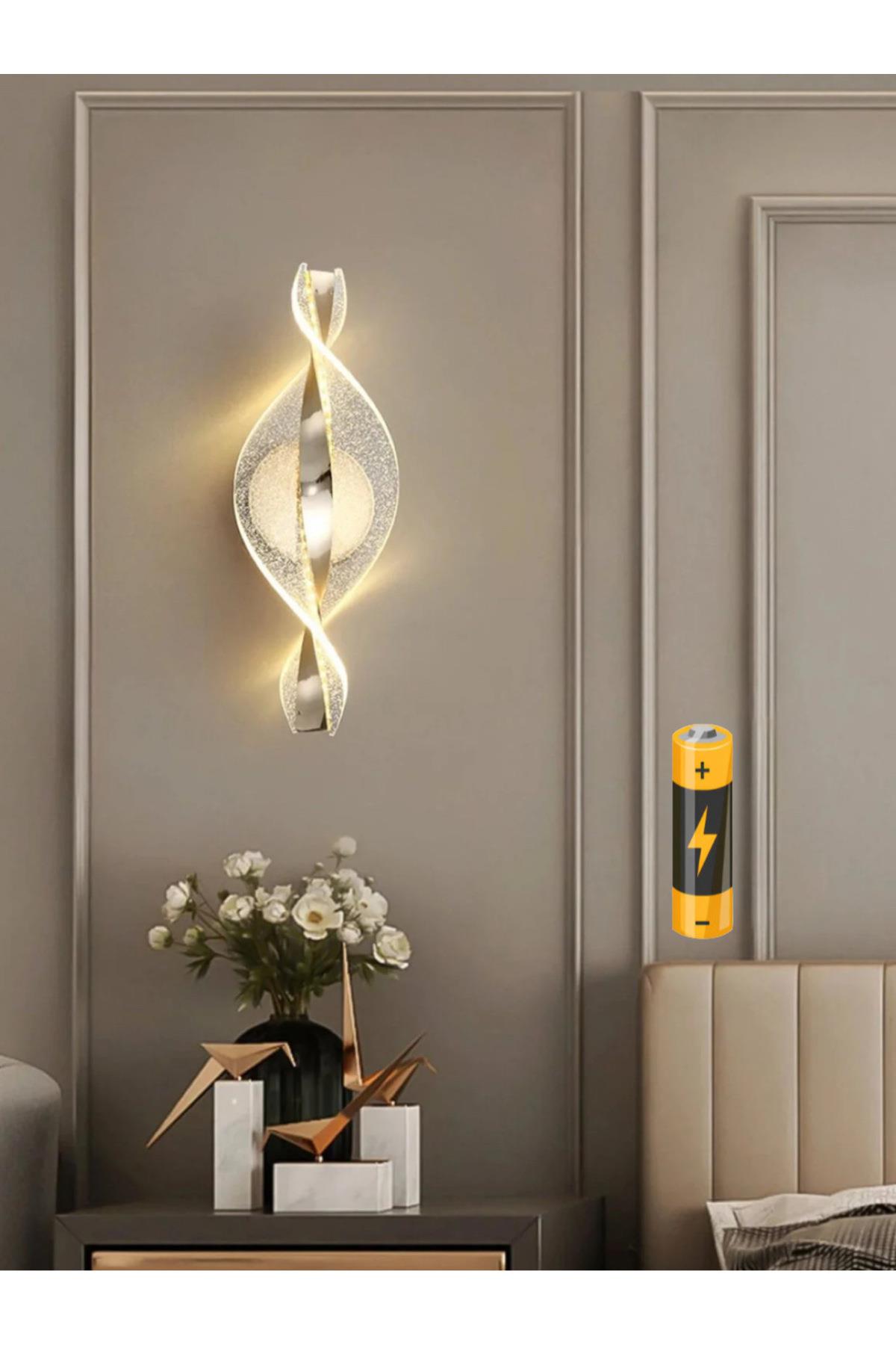 Modern Luxury Queen Ledli Pilli Aplik Gold Sarı Aç Kapa Butonlu Kablosuz Tak Çalıştır Duvar Apliği