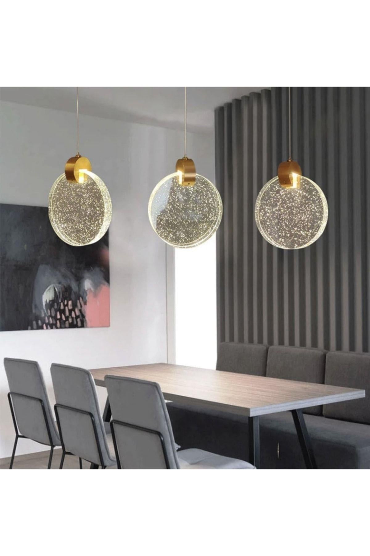 Modern Luxury Sarkıt Üçlü Dikdörtgen Sıralı Kristal Camlı Led Avize Gold Sarı