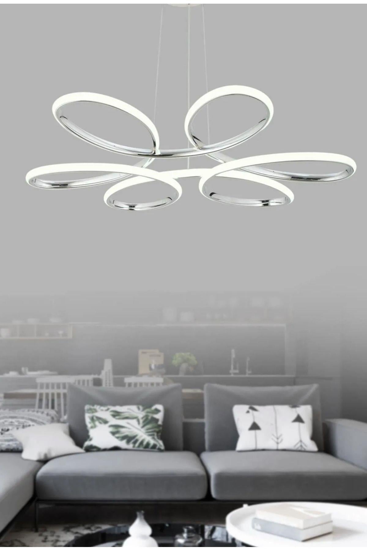Modern Macan Sarkıt Led Avize Beyaz Işık Salon Mutfak Oturma Odası Hol Antre Ledli Avize Krom