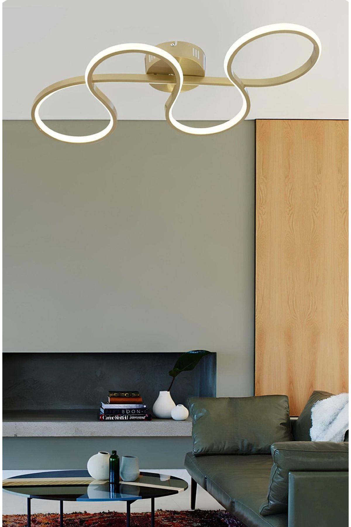 Modern Massimo Led Avize Tavana Sıfır Hol Antre Salon Oturma Odası Mutfak Avize Eskitme Gold
