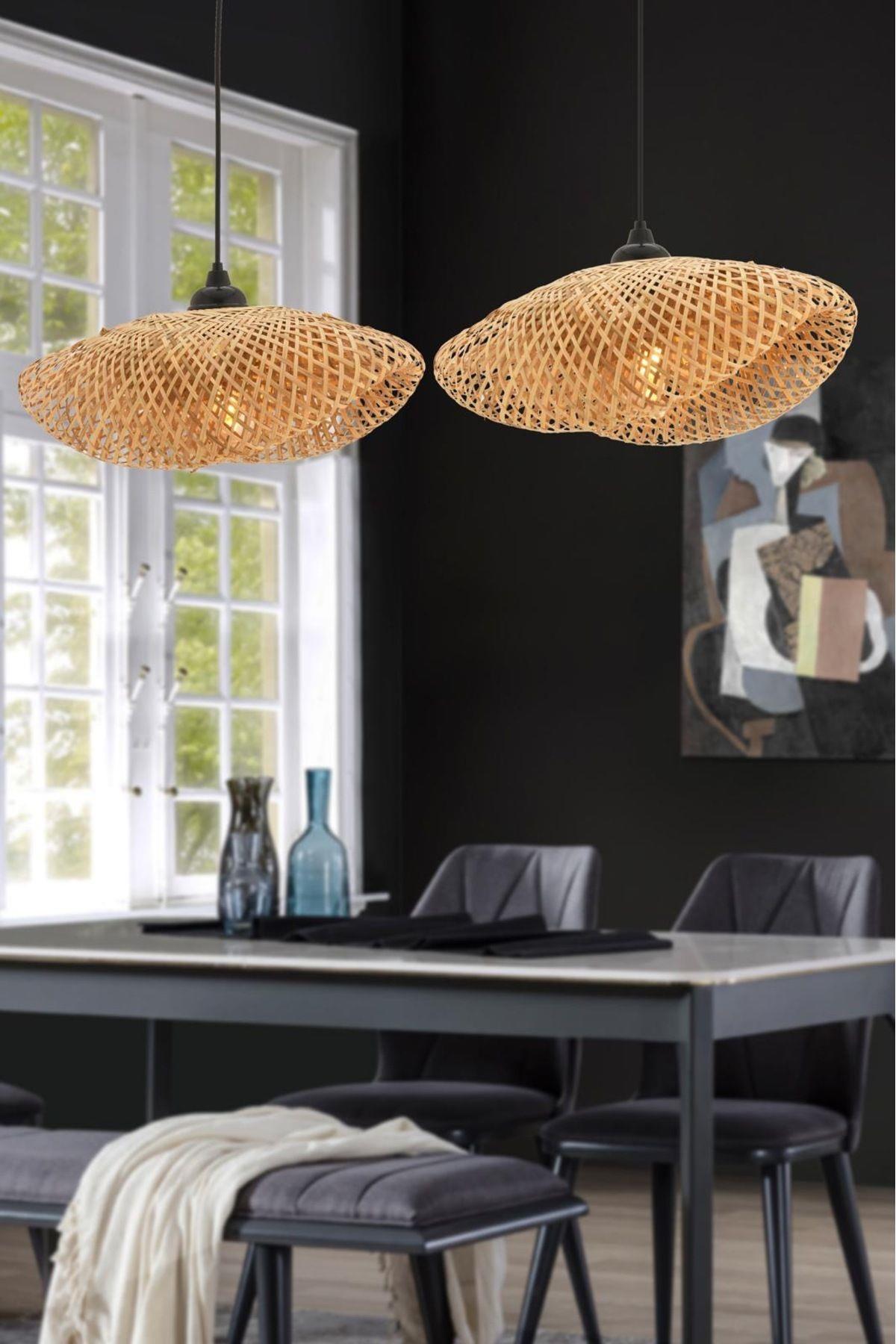 Modern Nordic Tasarım Bamboo Avize Hasır Avize 1.sınıf Kalite 400mm Çap Ferahlık Katar