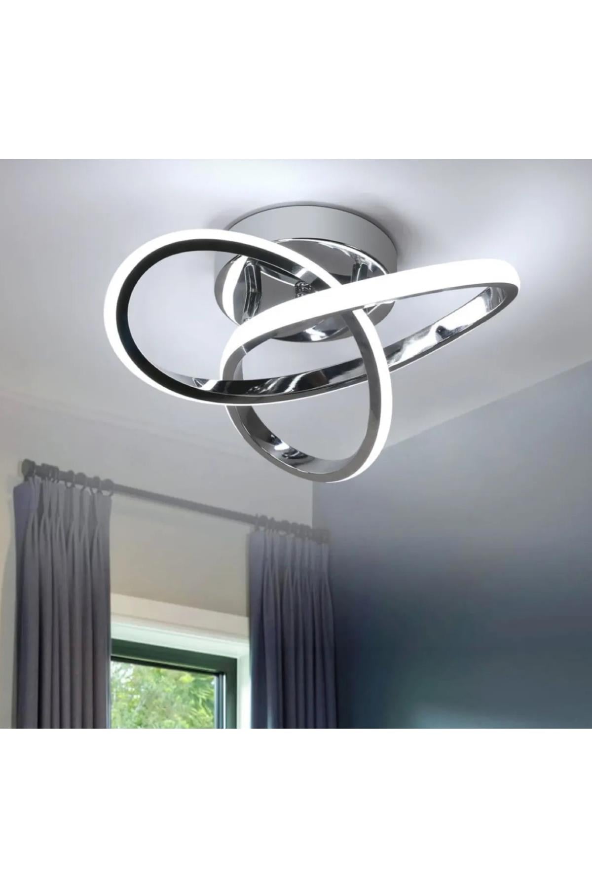 Modern Plafonyer Boomerang Led Avize Antre Hol Mutfak Oturma Odası Salon Avizesi Ledli Avize Krom