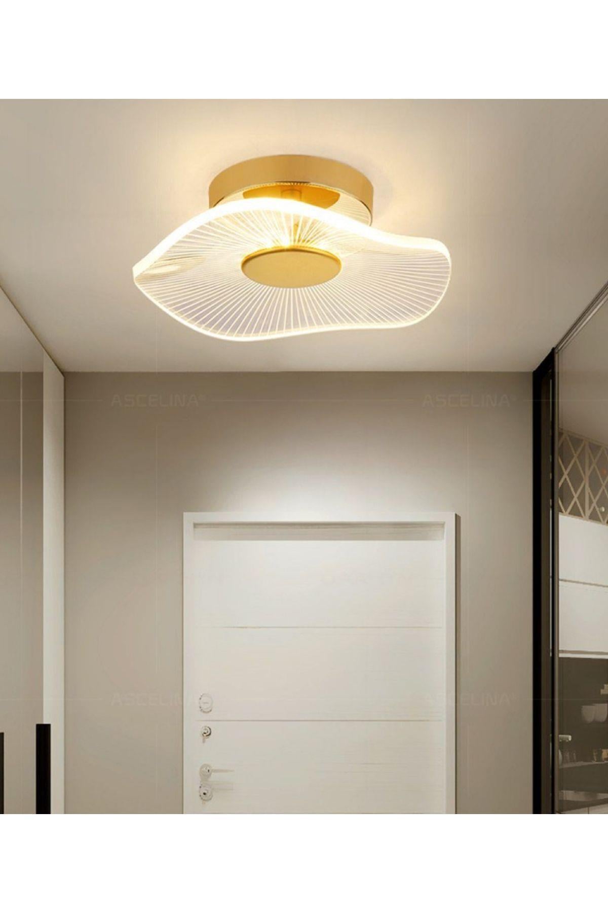 Modern Plafonyer Lotus Tekli Tavan Avize French Gold Sarı Power Led Avize Warm White