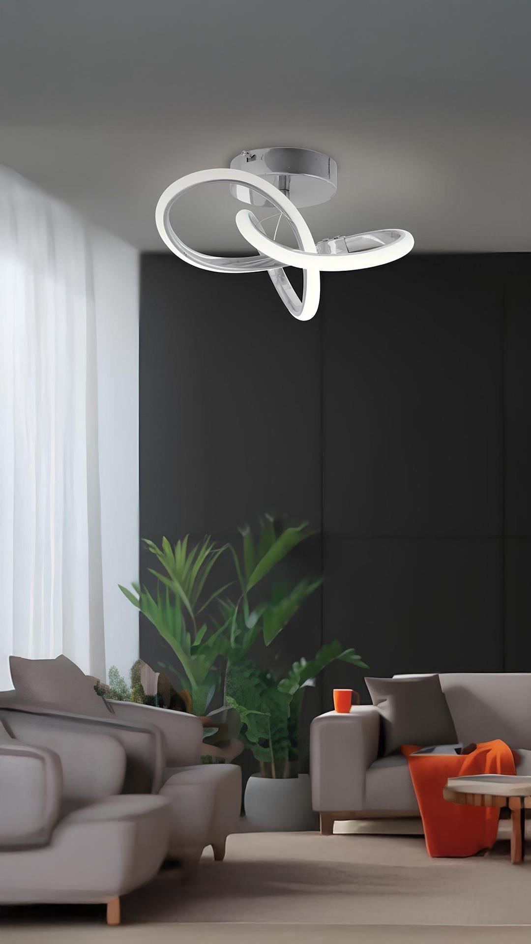 Modern Plafonyer Salon Mutfak Oturma Odası Avize Boomerang Led Avize Krom Beyaz Işık Ledli Avize