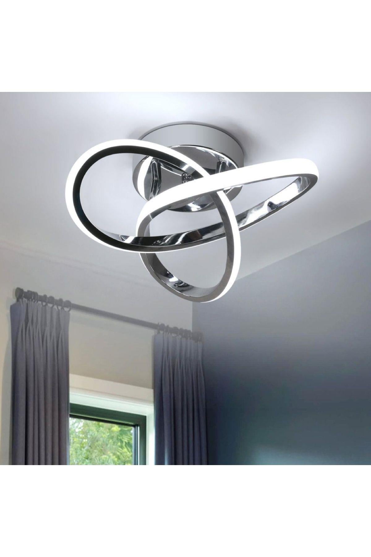 Modern Plafonyer Salon Mutfak Oturma Odası Avize Boomerang Led Avize Krom Beyaz Işık Ledli Avize