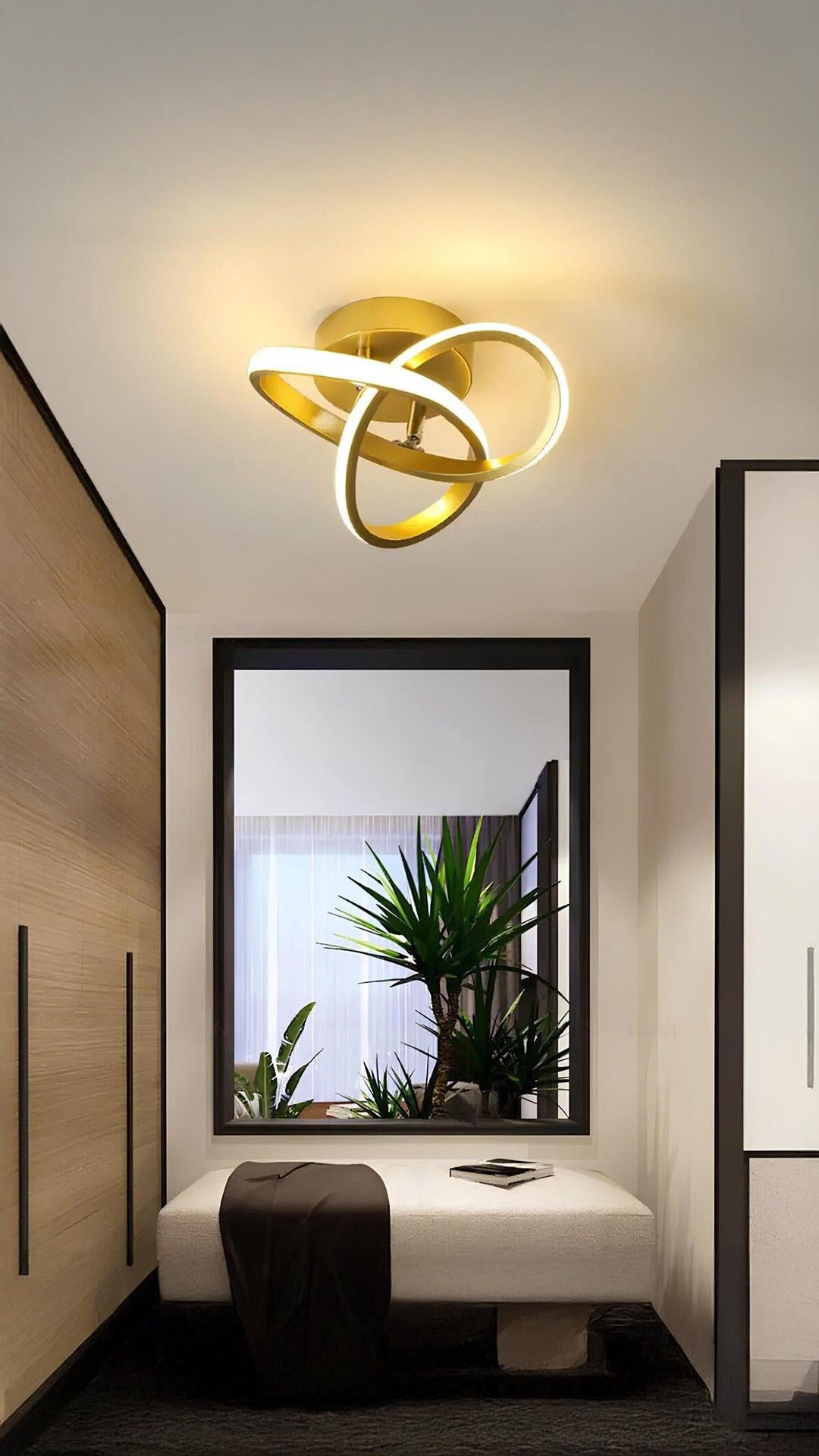 Modern Plafonyer Salon Mutfak Oturma Odası Avize Boomerang Led Avize Eskitme Gold Gün Işığı 4000k