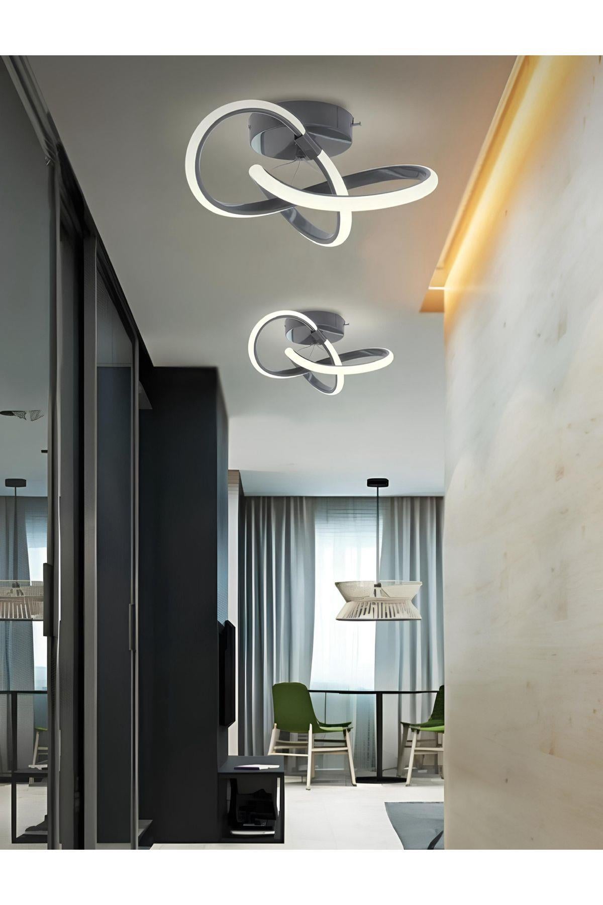 Modern Plafonyer Salon Mutfak Oturma Odası Avize Boomerang Ledli Avize Antrasit Hol Antre Avize