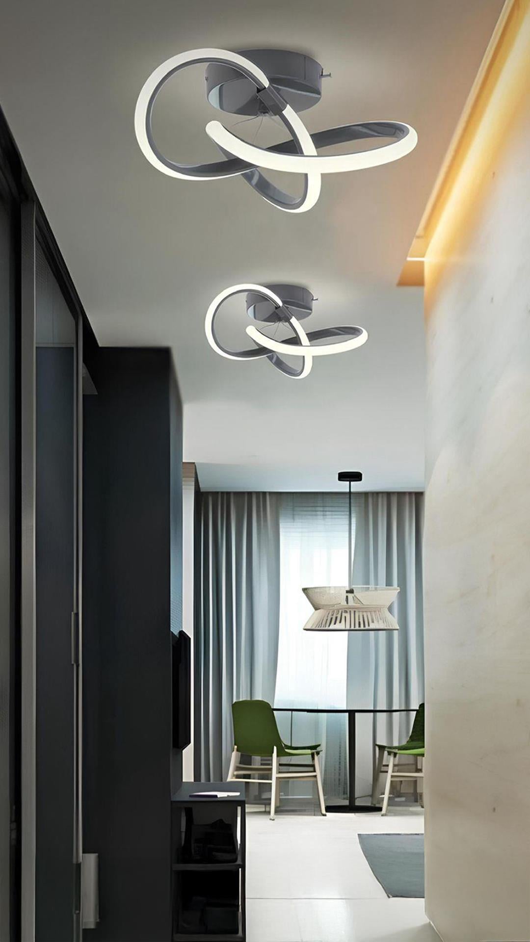 Modern Plafonyer Tavan Boomerang Led Avize Antrasit Beyaz Işık