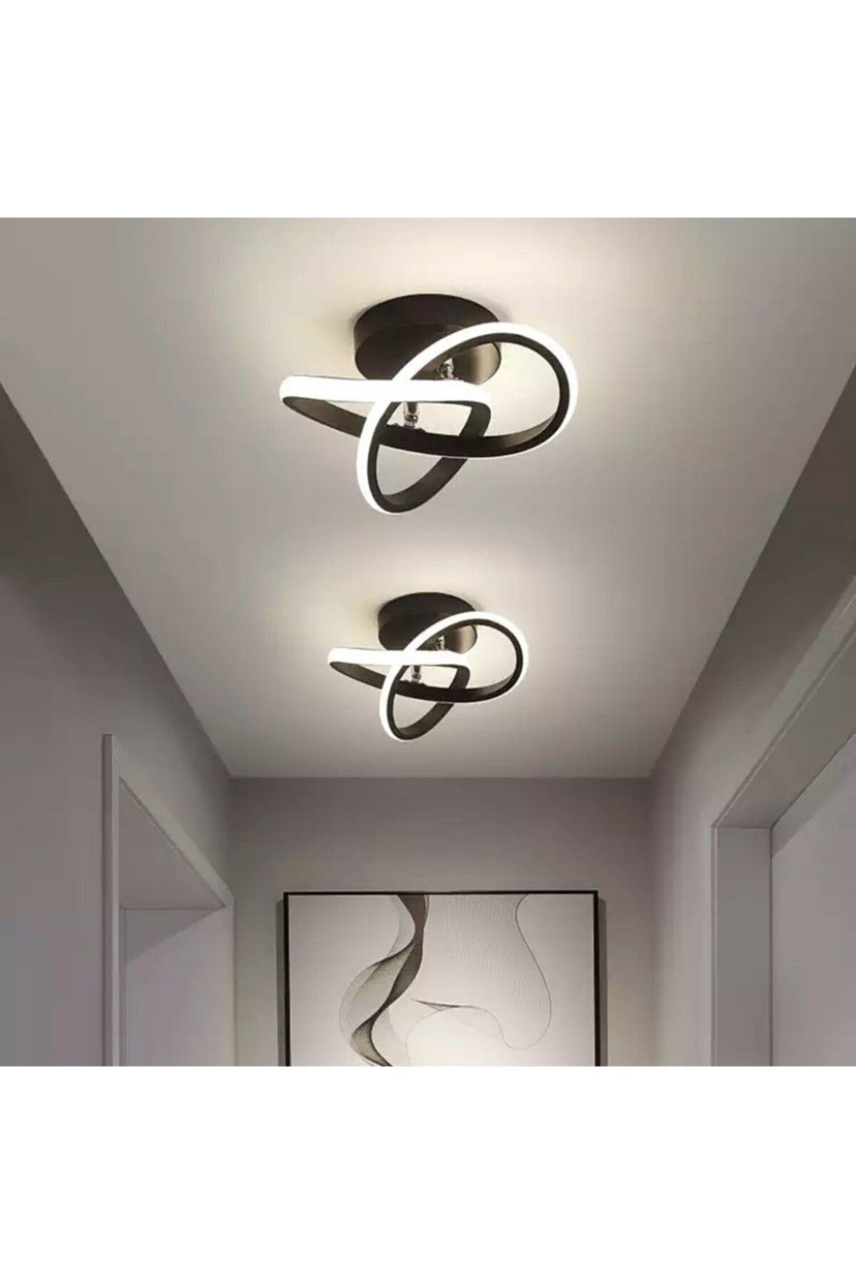 Modern Plafonyer Tavan Salon Mutfak Oturma Odası Avize Led Avize Siyah 2 Adet Set Fiyat
