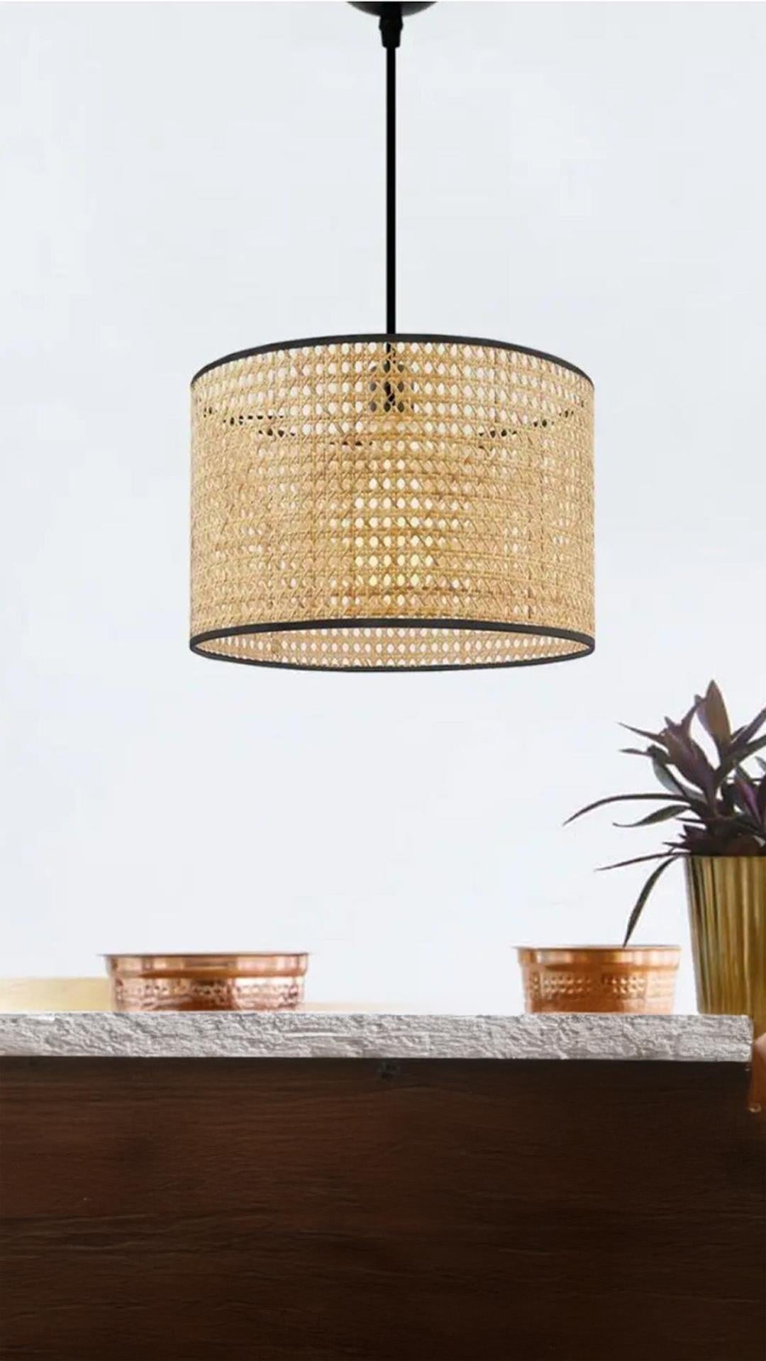 Modern Rattan Boheme Tasarım Salon Mutfak Oturma Odası Avize Doğal Hazeran Tekli Avize Hasır 25 Cm