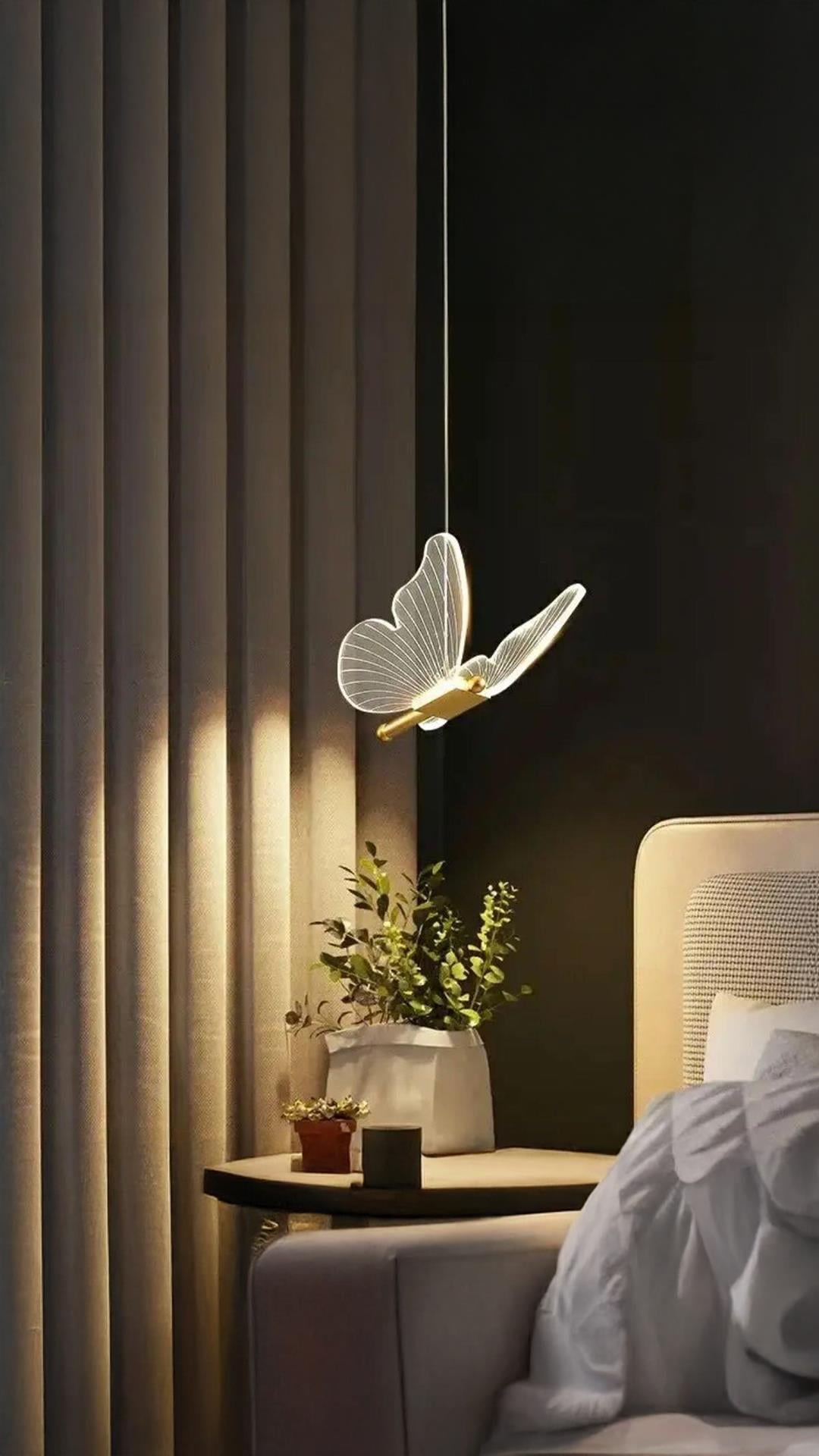 Modern Sarkıt Tekli Led Avize Kelebek Avize Butterfly Gold Sarı