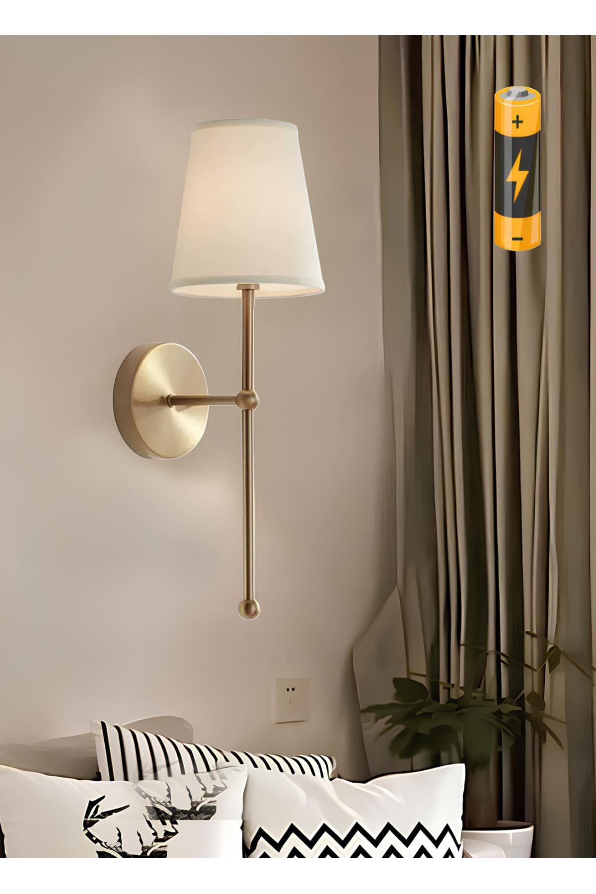 Modern Tasarım 1 Adet Ledli Pilli Aplik Tak Çalıştır Eskitme Gold Sarı Krem Abajur Gün Işığı Pilli