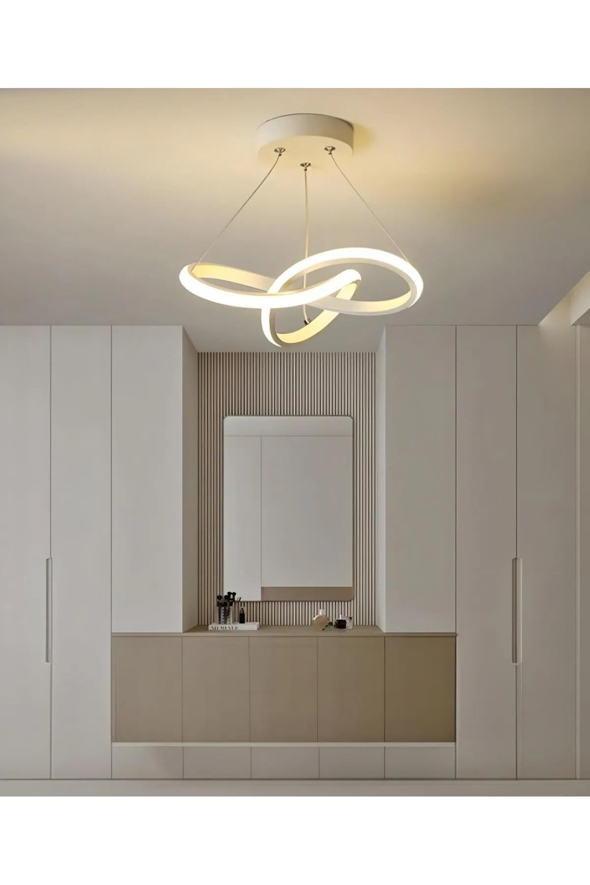 Modern Tasarım Bumerang Sarkıt Power Led Avize Hol Antre Mutfak Salon Oturma Odası Avize Beyaz Gövde