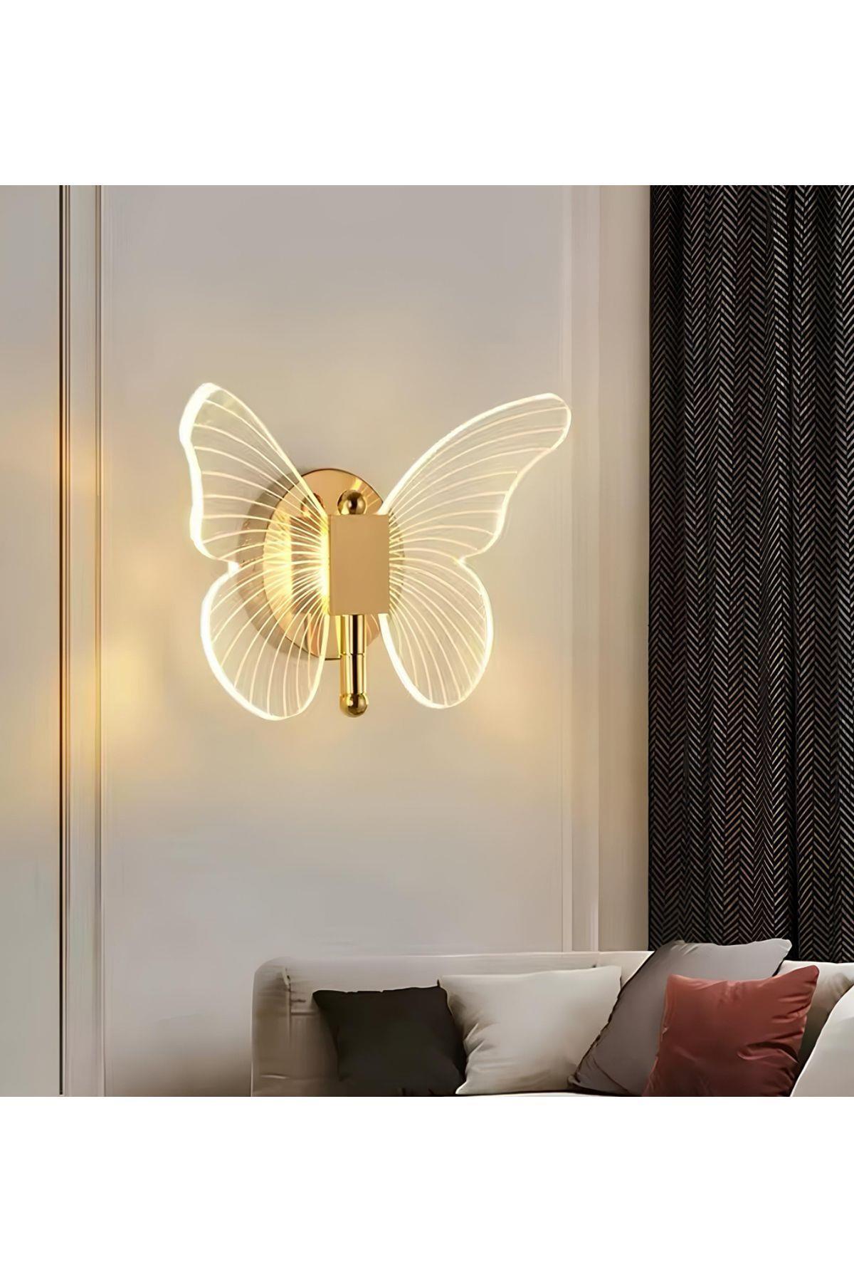 Modern Tasarım Butterfly Aplik Gold Sarı Kelebek Duvar Apliği