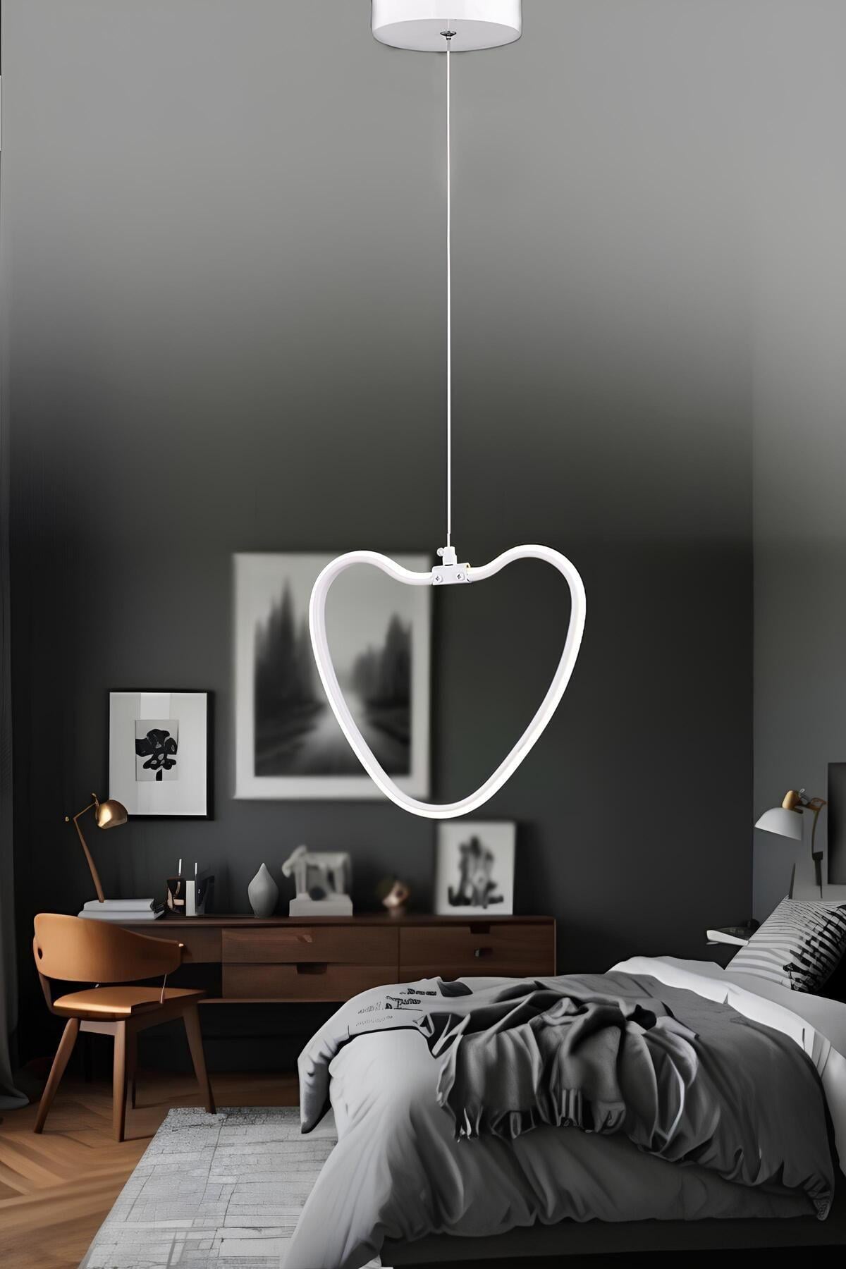 Modern Tasarım Heart Kalp Tekli Sarkıt Led Avize Krom Gün Işığı
