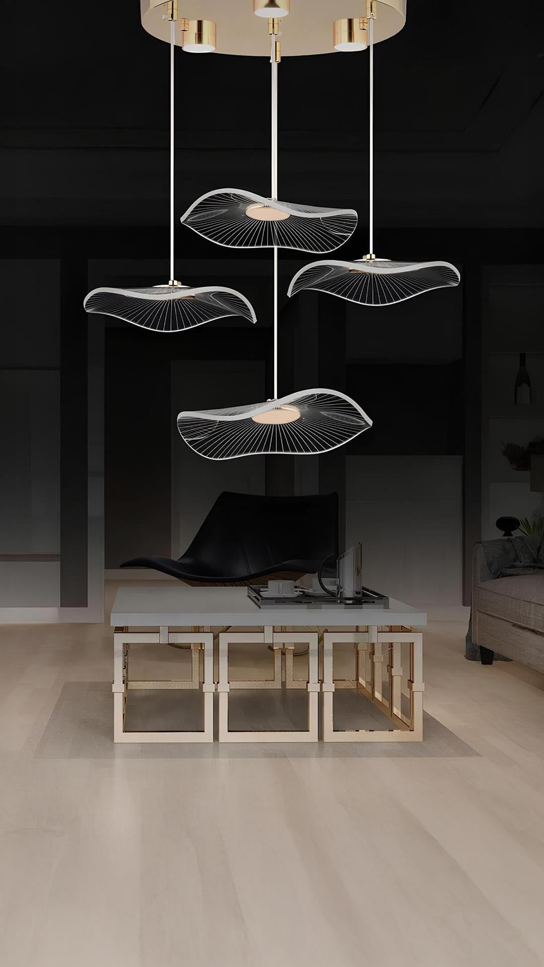 Modern Tasarım Jellyfish Led Avize Dörtlü Sarkıt Gold Sarı