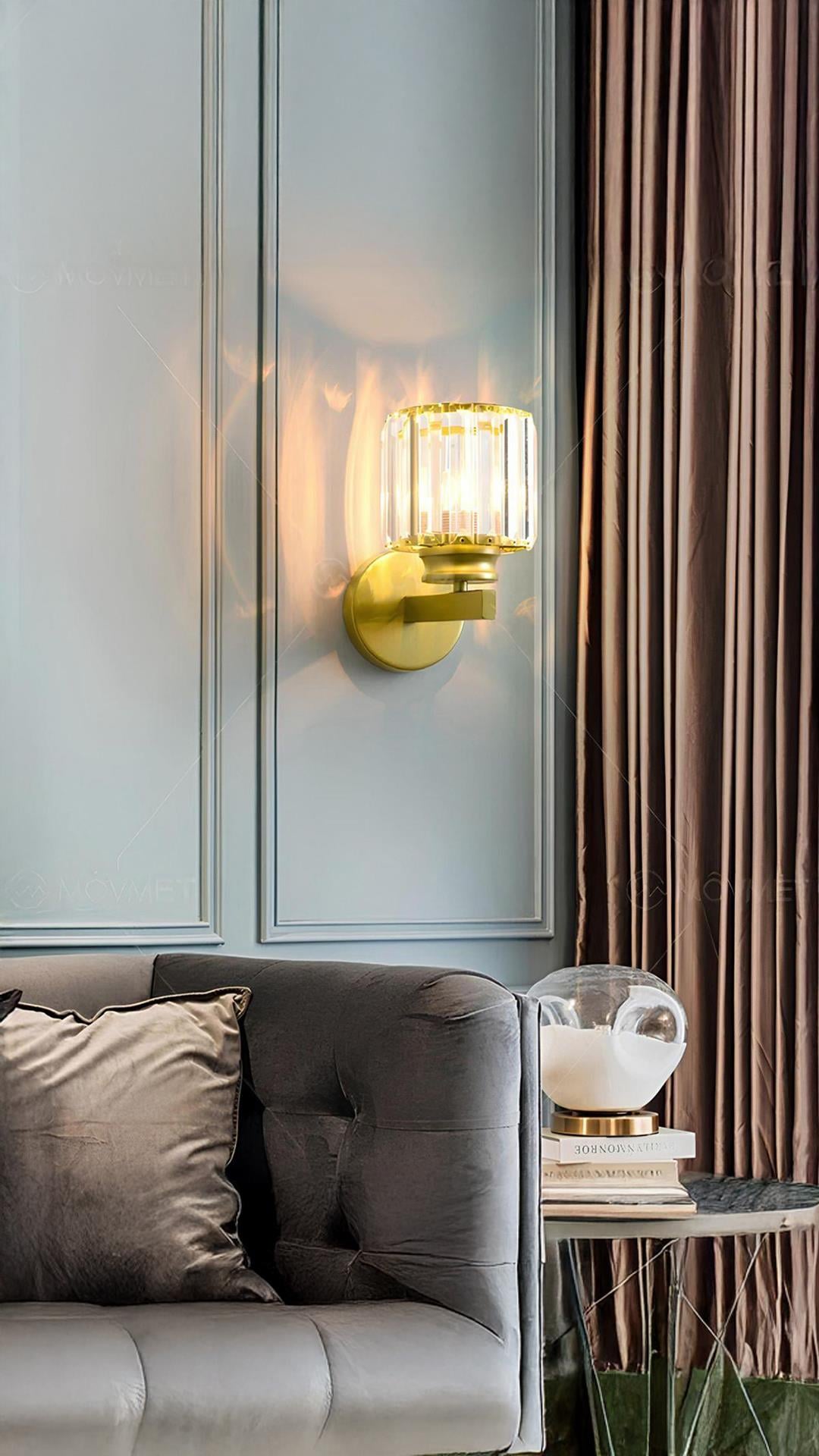 Modern Tasarım Kristal Taşlı Duvar Aplik 1 adet Elektrikle Çalışır Eskitme Gold Gövde