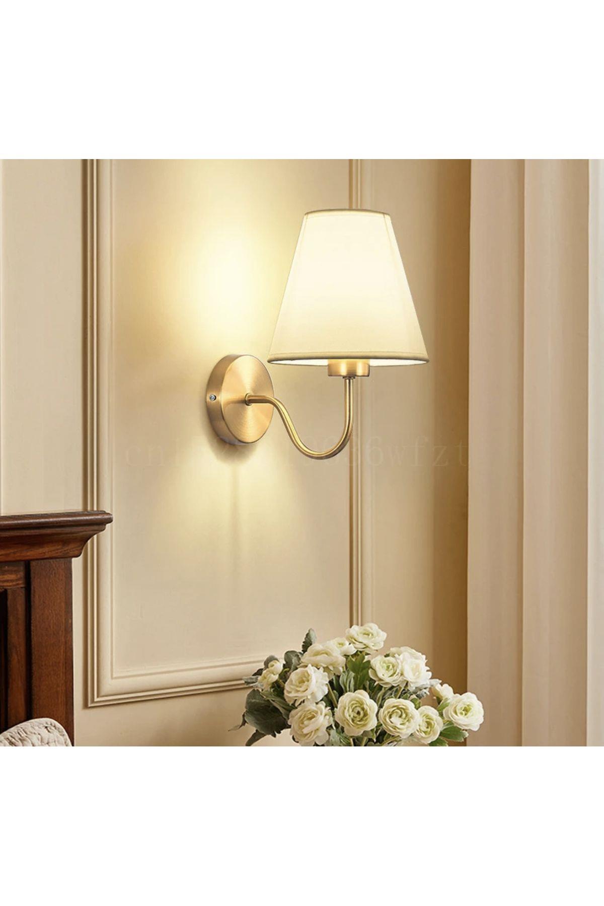 Modern Tasarım Pilli Aplik Gold Sarı Ledli Tak Çalıştır Krem Şapkalı Duvar Led Aplik Harika Görsel