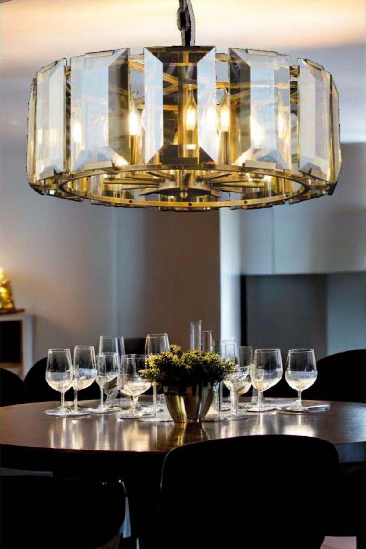 Modern Tasarım Tasarım Vision Kristal Taşlı Sarkıt Avize 60 Cm Eskitme Gold