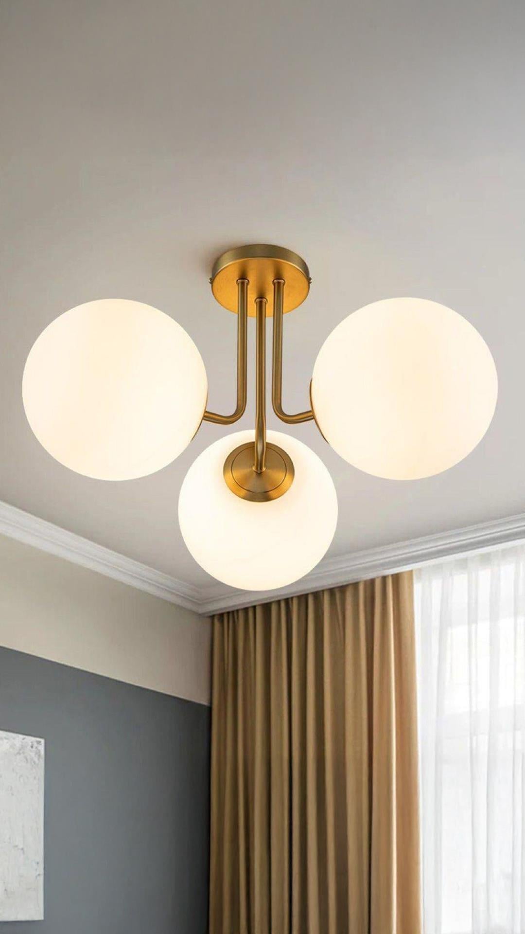 Modern Tasarım Tavana Sıfır Emma Beyaz Glop Camlı Avize Salon Mutfak Oturma Odası Avize Eskitme Gold