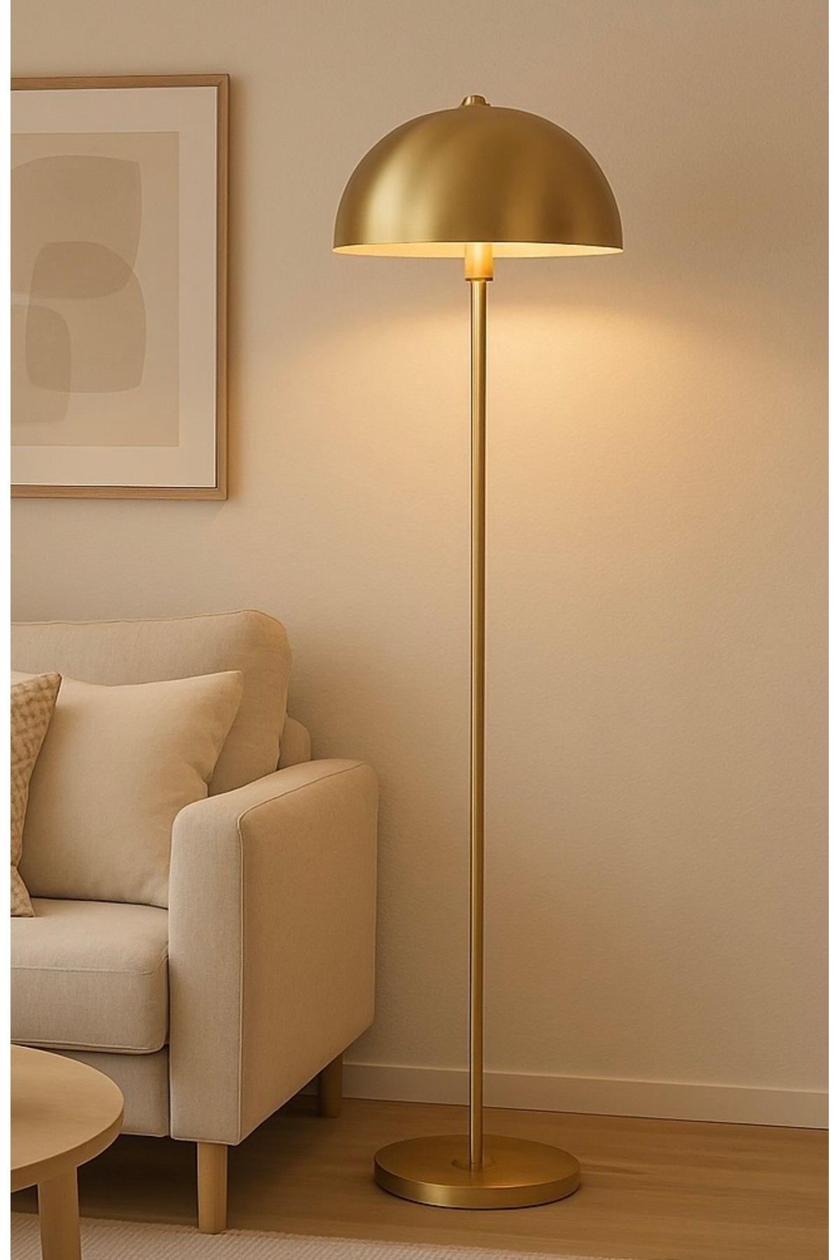 Modern Tasarım Torche Ayaklı Lambader Eskitme Gold Gövde Metal Abajur Lambader