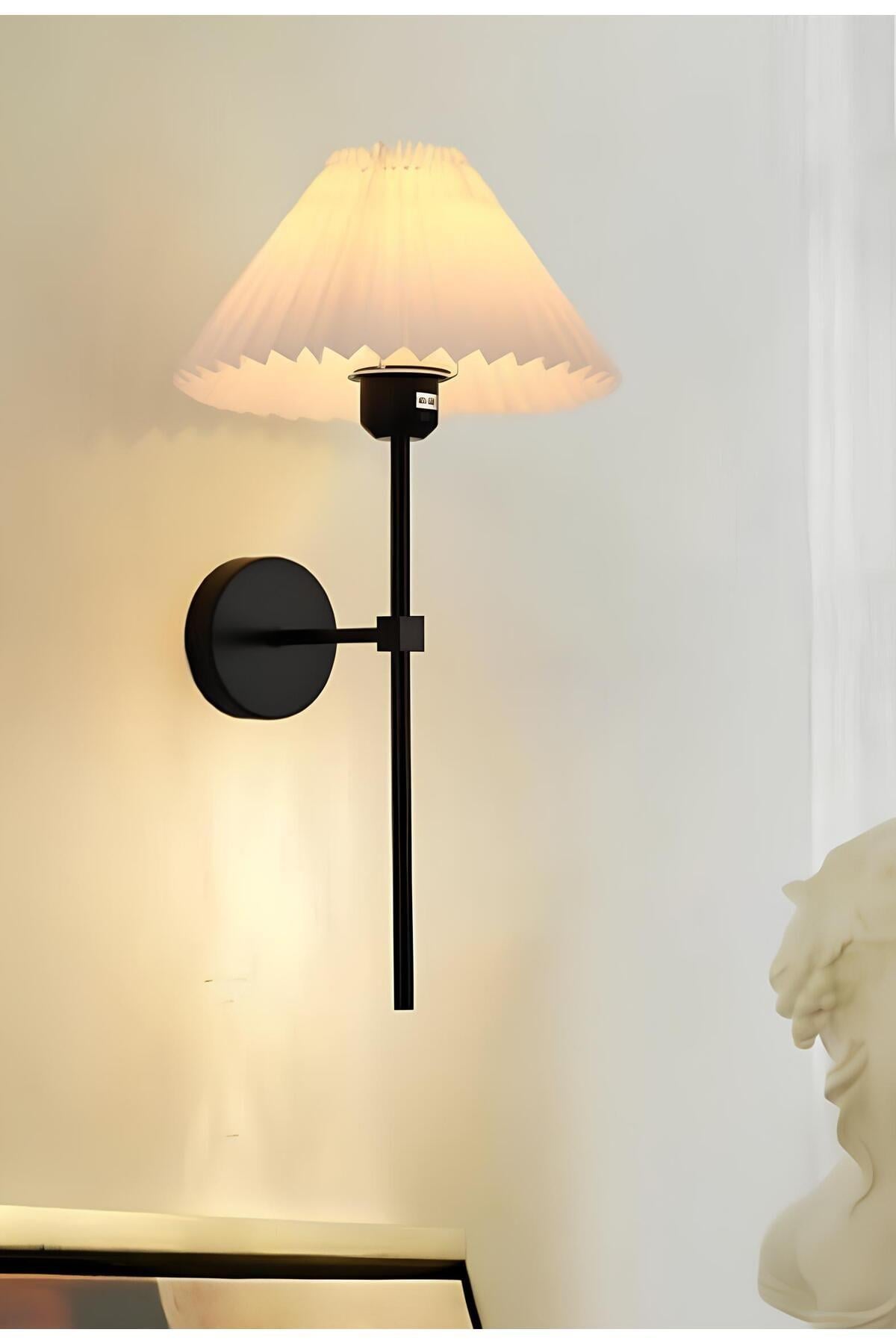Modern Tasarım Umbrella Aplik Elektrikle Çalışır Krem Abajur 1 Adet Siyah