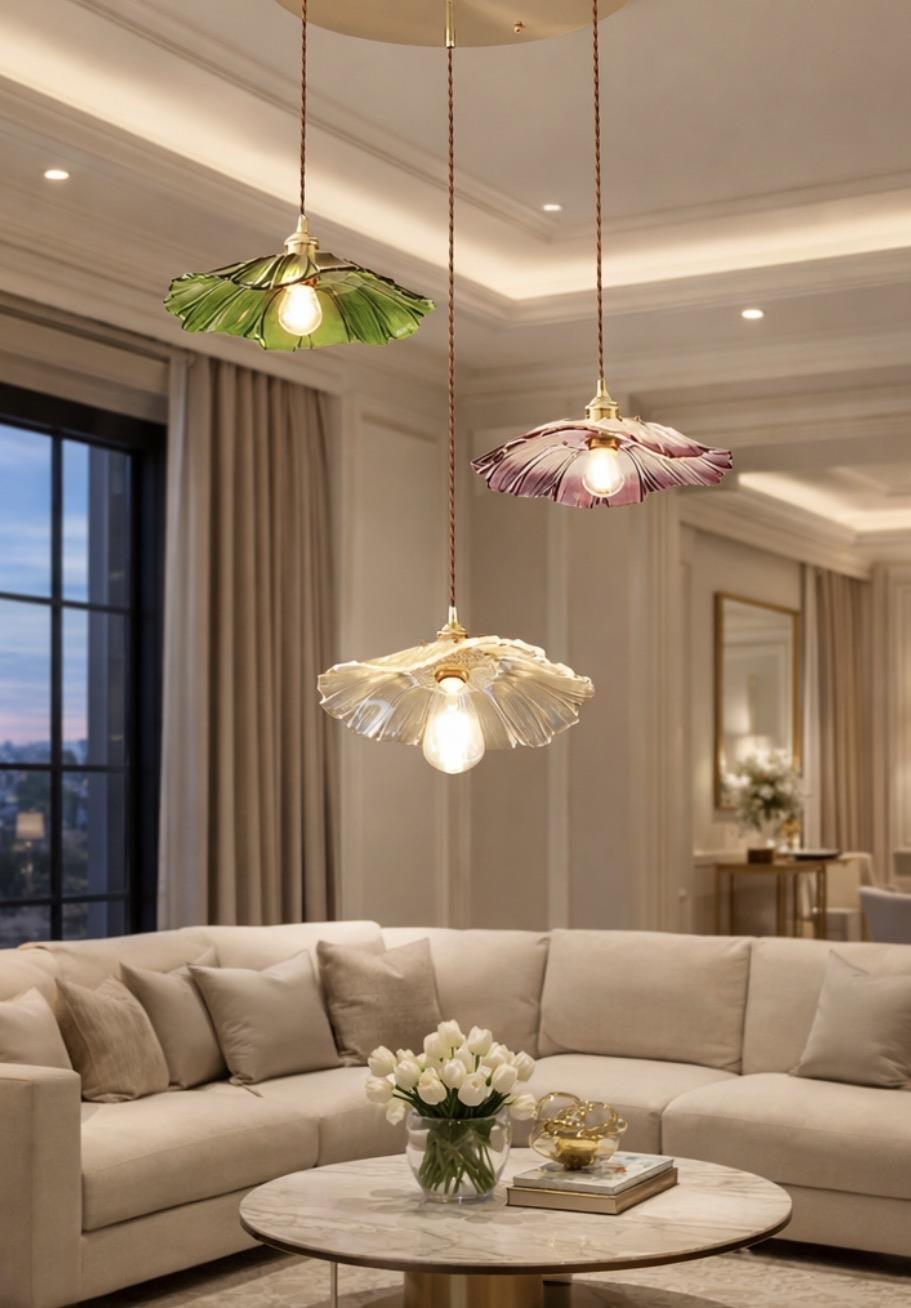 Modern Tasarım Vintage Boheme El Yapımı Karışık Renkli Camlı Üçlü Sarkıt Avize Eskitme Gold