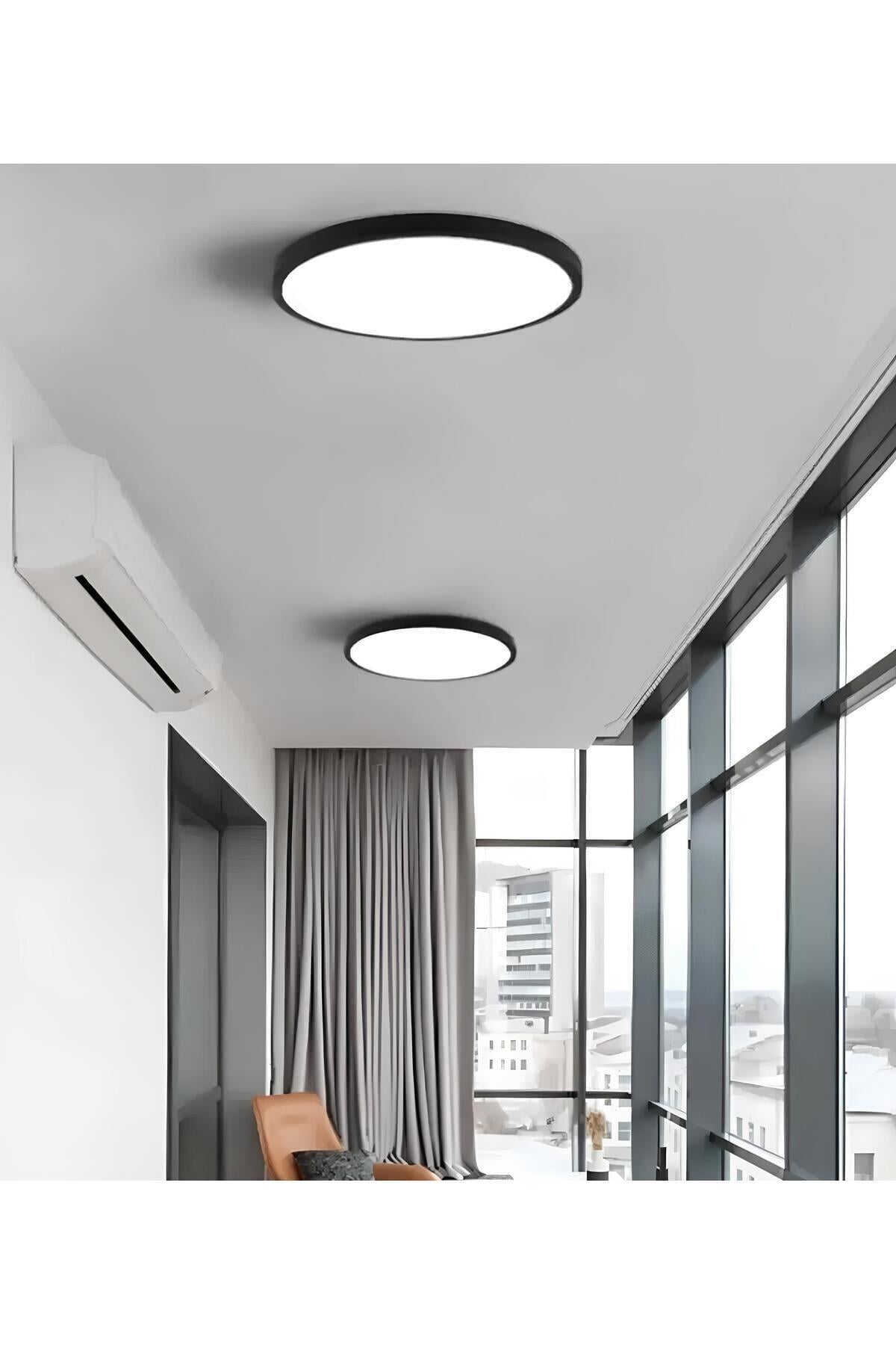 Modern Tavana Sıfır Led Avize Buz Beyazı Işık Salon Mutfak Oturma Odası Avize Siyah Metal Kasa