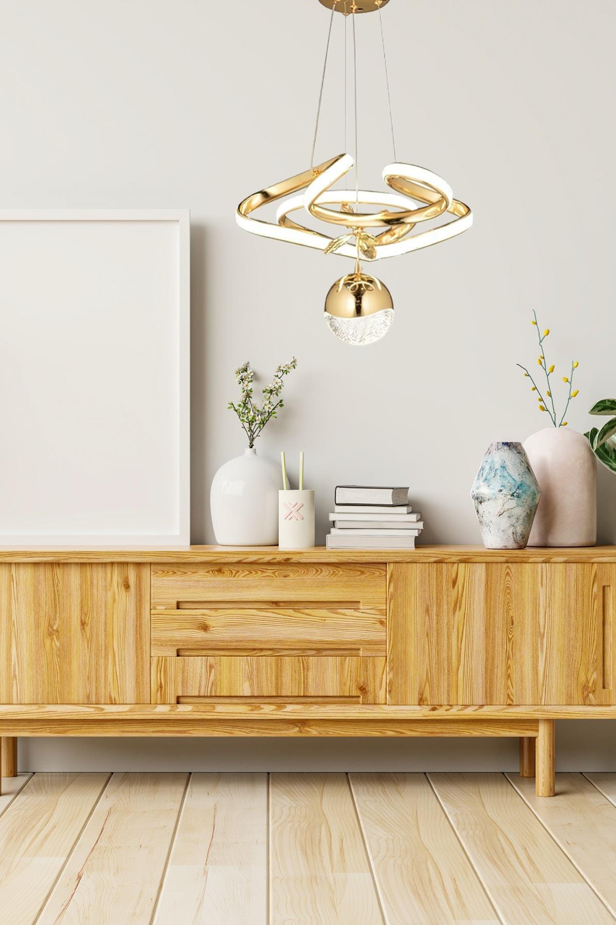 Modern Tekli Sarkıt Power Led Avize Concept Ürün Gold Sarı Ledli Avize