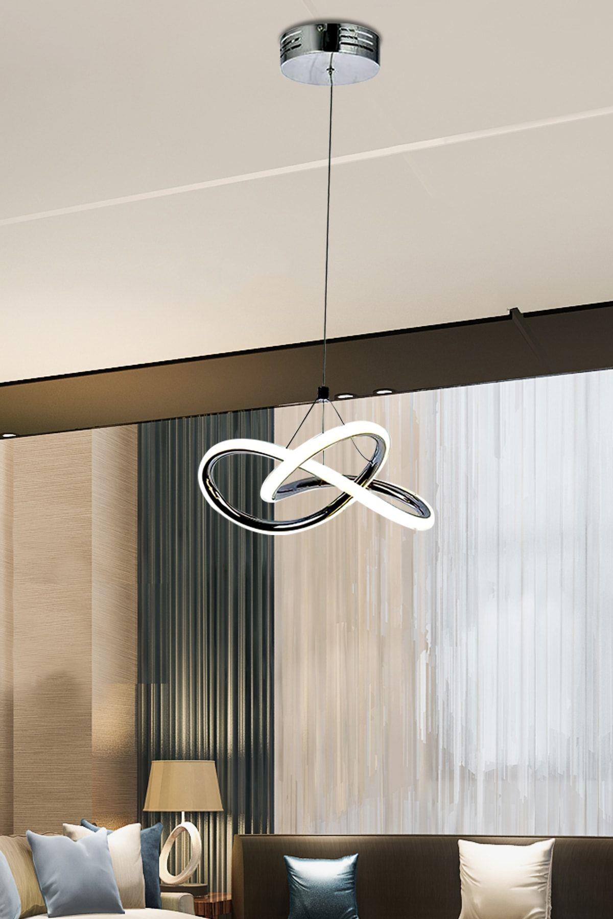 Modern Tekli Sarkıt Power Led Avize Krom Kaplama Ledli Avize