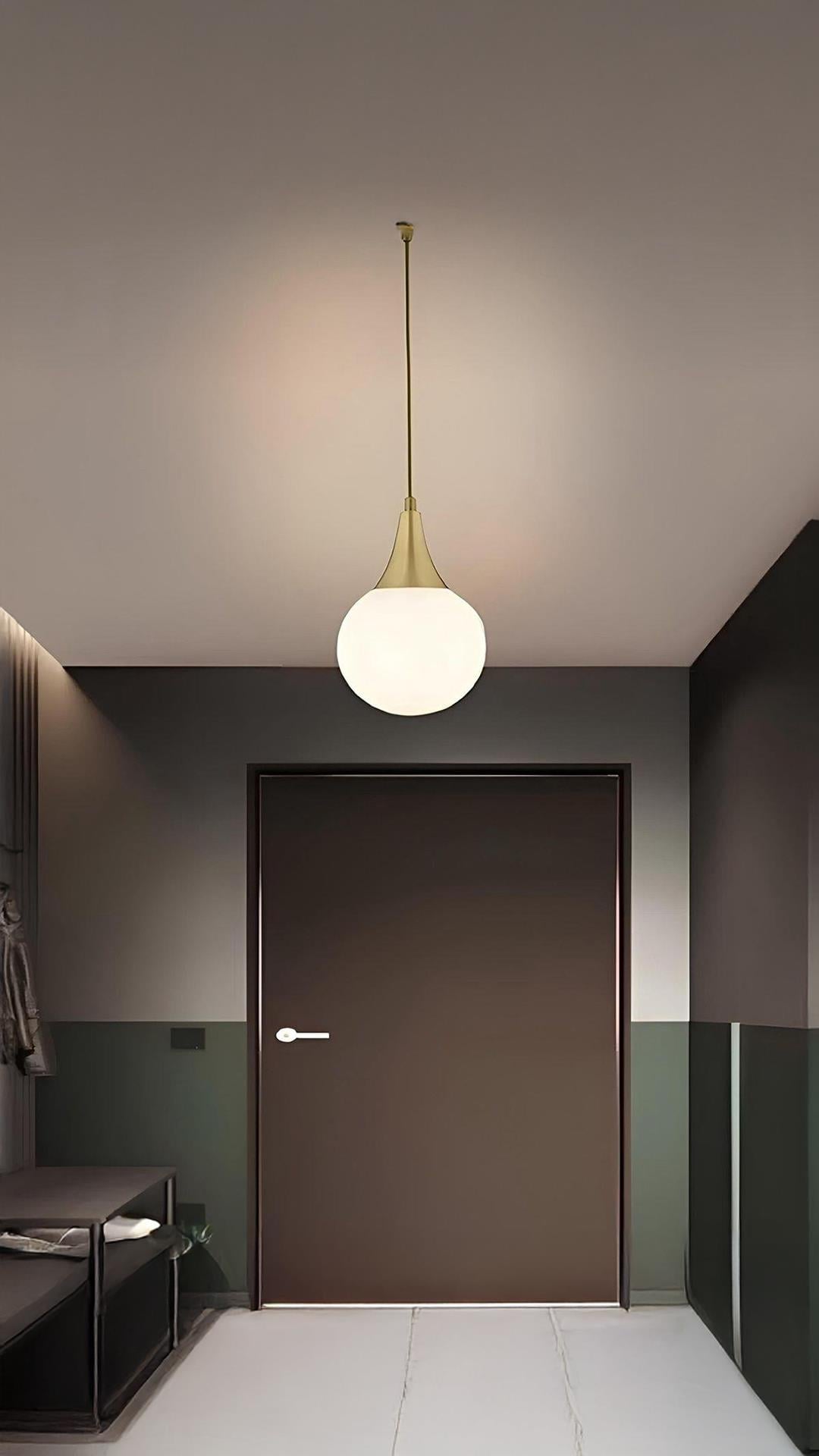 Modern Vinci Beyaz Glop Camlı Tekli Sarkıt Salon Oturma Odası Hol Antre Mutfak Avize Eskime Gold