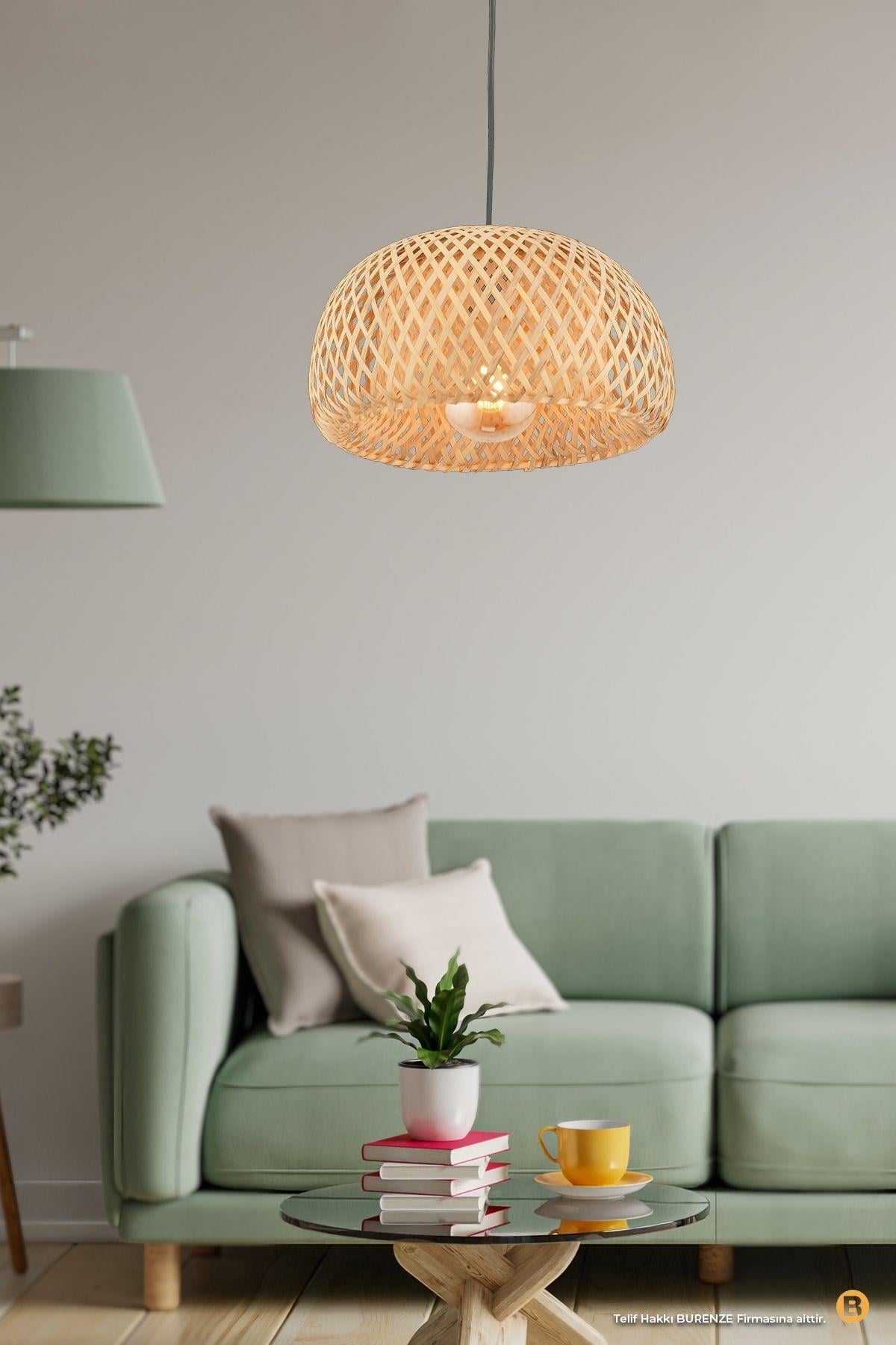 Nordic Tasarım Bamboo Avize Hasır Avize 1.sınıf Kalite Naturel Ferahlık Katar