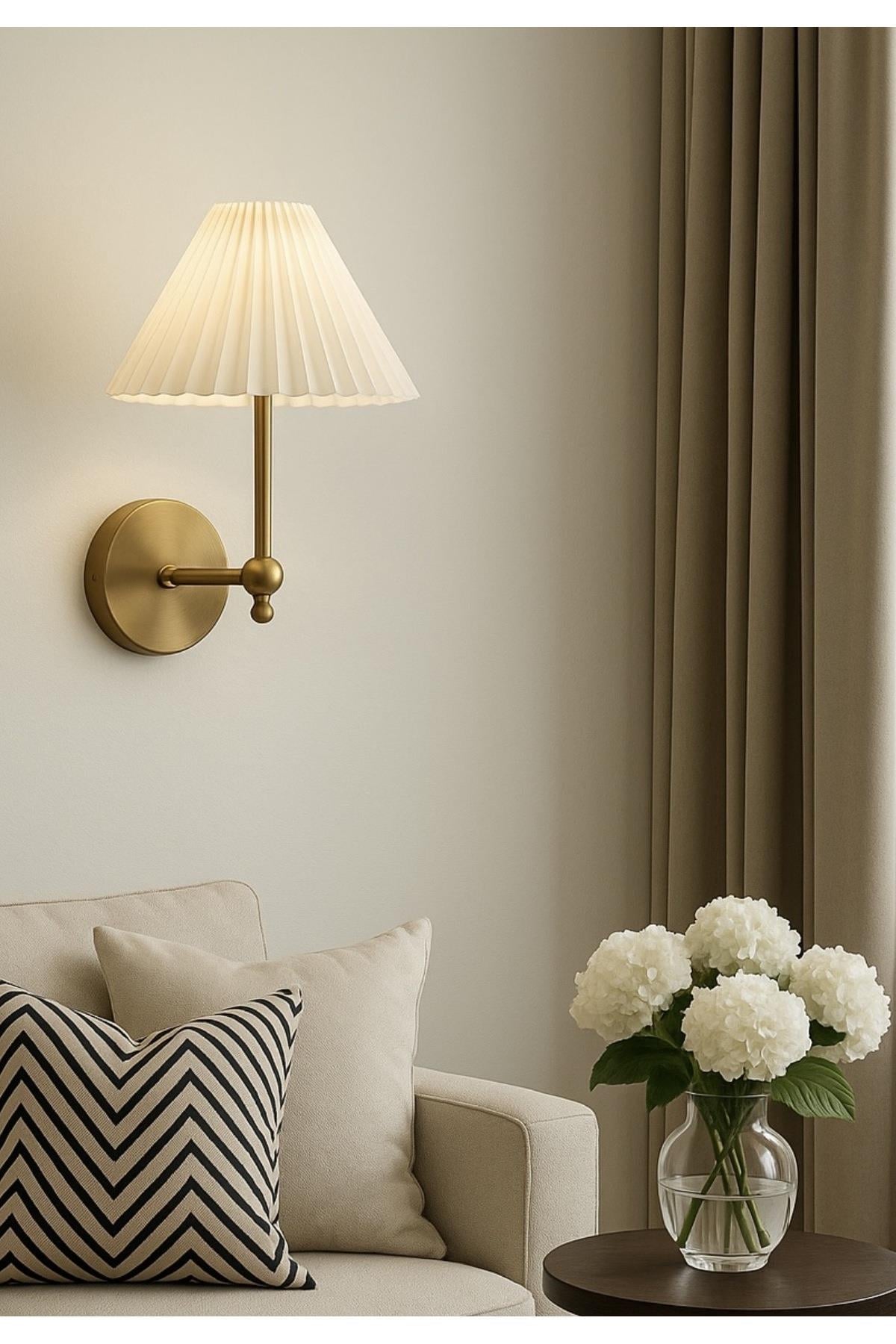 Pilli Aplik Duvar Aplik Pileli Umbrella Abajur Gün Işığı Ledli Eskitme Gold Sarı