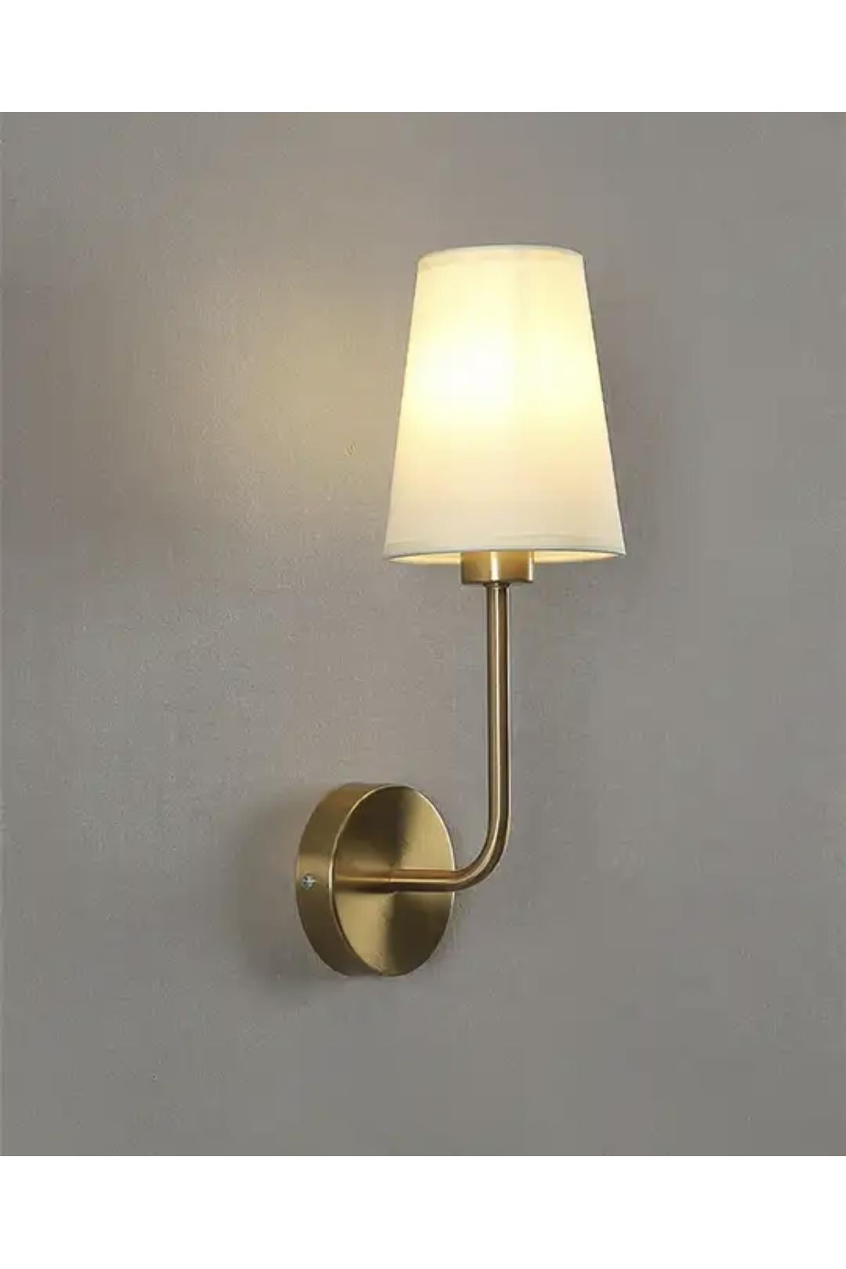 Tak Çalıştır Pilli Aplik Modern Eskitme Gold Tasarım Duvar Pilli Aplik Krem Abajur