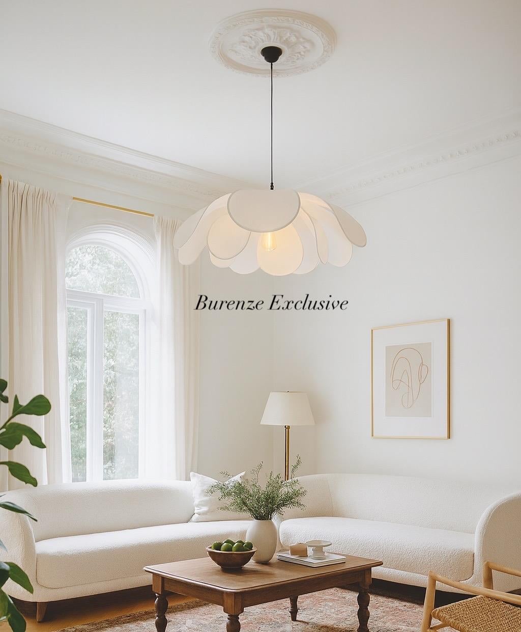 White Blume Sarkıt Avize Beyaz Kumaş salon Avizesi Şık Görsellik Katar