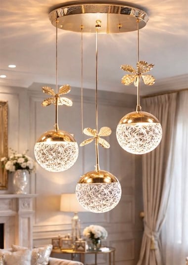 Bruce Üçlü Sarkıt Parlak Gold Sarı Avize Gün Işığı Power Ledli Kelebekli