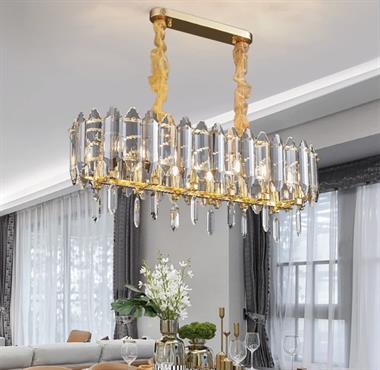 Burenze Luxury Modern Kristal Taşlı Sarkıt Avize Gold Sarı Yemek Masası