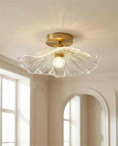 Classic Camlı Avize Plafonyer Avize Tavana Sıfır E-27 Duy Şeffaf 250mm Çap
