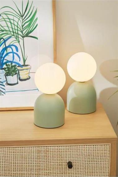 Modern Abajur Mint Green Beyaz Glop Camlı Masa Lambası