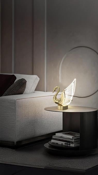 Modern Exclusive Luxury Kuğu Abajur Swan Masa Lambası Gold Sarı Gün Işığı