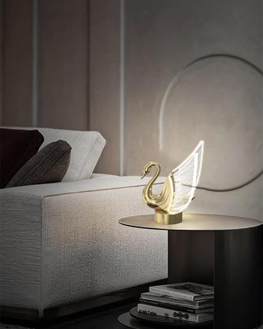 Modern Exclusive Luxury Kuğu Abajur Swan Masa Lambası Gold Sarı Gün Işığı