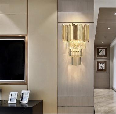 Modern Luxury Kristal Taşlı Aplik Gold Sarı Parlak Kaplama